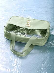 1个透明PVC字母化妆包，防水便携雪尼尔字母拉链化妆品收纳包，简约首字母贴纸旅行化妆包，女士浴室字母印花洗漱包（字母A~Z），送给妈妈的礼物，沙滩包，沙滩必备