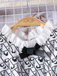 Girls' Retro Plaid Patchwork Ruffle Collar Casual Long Dress, Spring/Autumn