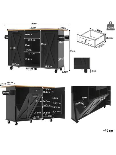Sairedel Moderne Kitchen Isl In Wit Multifunctional Buffet Cabinet Integrated Trash Can Compartment Flexible Dining Tafel Snack Shelves Stretch Function Cabinets Intelligent Storage Space The Area view 4