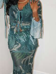 Steph T 女士度假荷叶边交叉露背褶边两件套荷叶边轻盈宽松波西米亚度假女士夏季温暖天气 - 彩色 - 查看 2