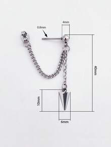 1对不锈钢锥形吊坠朋克耳环，带链子，低过敏性 - 銀色 - 查看 4