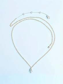 1 件波西米亚性感女士后链，时尚新娘珠宝简约水晶叶吊坠身体链，背部配饰 - 金色 - 查看 3