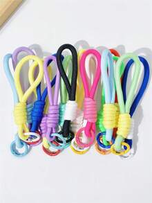 1pc/3pcs/5pcs/10pcs Colorful Handmade Braided Rope Keychain, Backpack Charm, Anti-Loss Key Ring Phone Accessory Polyester Short Rope Pendant Phone Case Key Chain - Colorblock Weaving - View 27