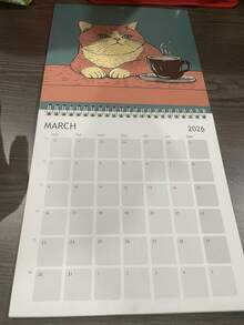 1 Pc 2026 Cat Cafe Calendar(8.5in*8.5in), 12 Months Artwork Design, Llustrations And Artwork Inspired Design, Perfect For Hanging Decoration, Home Office, Personal And Professional Scheduler, Wall Calendar, Planning Tool, Minimalist Design, Spiral Binding Design,Halloween, Halloween Gifts, Christmas, Christmas Gifts, Thanksgiving, Birthday Gifts, Valentine's Day, Wedding Gifts,Back To School Season, Graduation Season