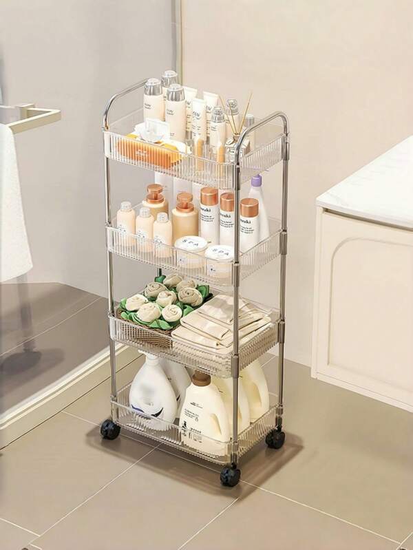 4 Tier Rolling Cart , Acrylic Storage CartsUtility Carts Storage Organizer Serving Cart For Office, Living...