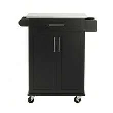 SoBuy Serving Trolley With Door And Drawer Metal Wood Black - Black - View 4