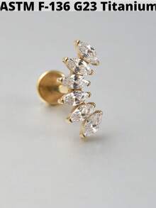 1 件 G23 钛金五角形锆石唇钉内螺纹 CZ 耳钉耳软骨耳屏耳轮耳环耳垂穿孔珠宝 - 如圖 - 查看 22