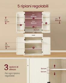 VASAGLE Credenza, Mobile da Cucina Alto 178,6 cm con Ante in Stile Fienile, Cassetto, Vassoio, Ripiani Regolabili, Dispensa per Cucina Sala da Pranzo, Bianco Vintage - Bianco - Visualizzare 4