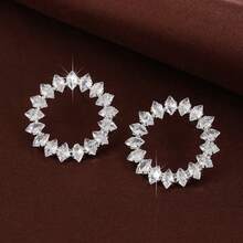 1对优雅乡村风格向日葵设计立方氧化锆镶嵌时尚耳环，女士款 - 彩色 - 查看 2