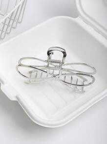 1 件优雅银色蝴蝶爪夹，适用于发髻发型、工作和日常佩戴发夹发夹发夹发夹发夹发爪夹，休闲秋冬发饰女士蝴蝶结度假装女士 - 銀色 - 查看 3