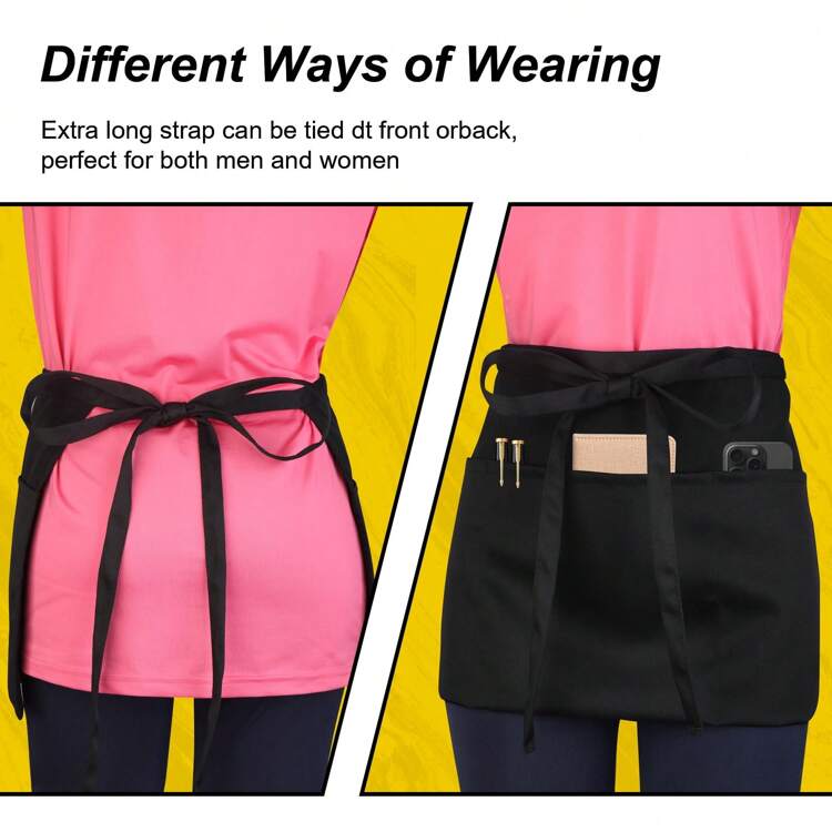 1 قطعة من الوسط المريلة السوداء للنادلات والنادلين، مع 3 جيوب، مريلة نادل/نادلة للمنزل والحياة والتنظيف المنزلي، ملابس واقية - الأسود - مشاهدة 4