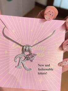 1pc Minimalist Cubic Zirconia Heart Gemstone Initial Letter DIY Necklace, Customized Simple Letter Name Necklace, Stainless Steel Personalized Initial Pendant Necklace, Ideal Gift For Girlfriend, Mom, Family, Friend, Daughter, Anniversary, Valentine's Day, Mother's Day, Birthday, Graduation, Daily Wear, Wedding, Party