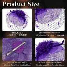 Fascinators Hats Women Tea Party Hat Mesh Headband Vintage Lace Cocktail Headwear Hair Clip Church - 紫色 - 查看 2