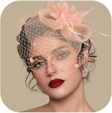 Fascinators Hats Women Tea Party Hat Mesh Headband Vintage Lace Cocktail Headwear Hair Clip Church - 香檳色 - 查看 1