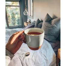 Mora Ceramic Large Latte Mug Set Of 4, 16oz - Microwavable, Porcelain Coffee Cups With Big Handle - Modern, Boho, Unique Style For Any Kitchen. Microwave Safe Stoneware - Assorted Neutrals-176765 - Earl Grey - Xem 8