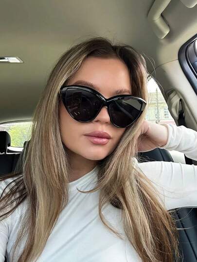 Unisex Retro V-Shaped Large Frame Cat Eye Fashion Glasses, Fashion Vintage Fashion Glasses For Women, Y2K Style, Suitable For Beach, Vacation, Party, Travel, Women's Accessories, Women's Beach Accessories