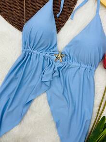 Boho Chic Cropped Top With Curtains - Launch 2025 - Màu xanh lam - Xem 4