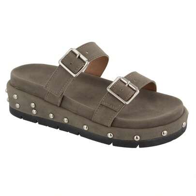 Sandália Papete Flatform Feminina Lançamento Camurça rebites lesma