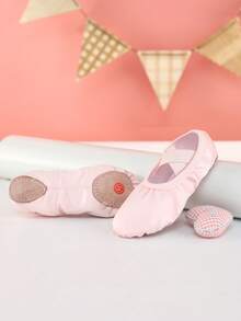 儿童公主芭蕾舞鞋，女童室内软底舞蹈鞋，瑜伽鞋，练习鞋，平底拖鞋，缎面面料 - 粉色 - 查看 6