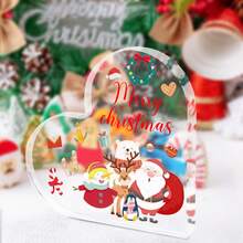 Decoración navideña de acrílico con forma de corazón: Lindo Papá Noel y Casa de Jengibre | Ideal para mesa (hogar/oficina) - Regalo festivo, encantador y único