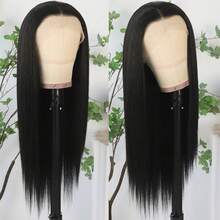 Purple Color Lace Front Wigs Pre Plucked Hairline Long Straight Wigs For Fashion Women Girls Party Daily Wear Glueless Dark Purple Lace Front Synthetic Wigs 13x4 Free Part Heat Resistant Fiber Hair 28 Inch 180% Density - 黑色 - 查看 4