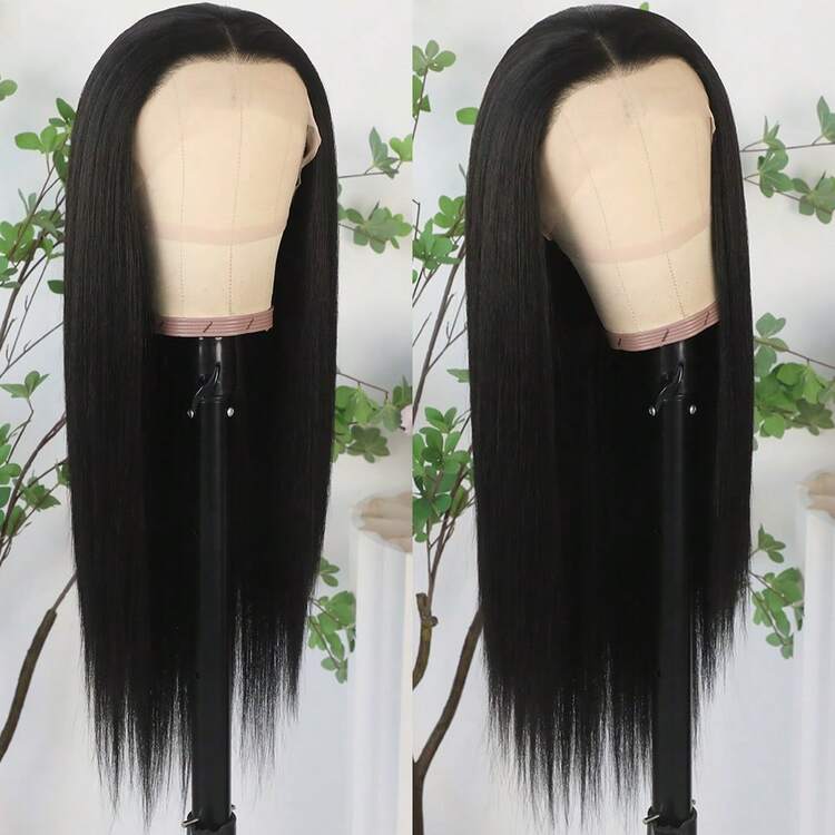 Purple Color Lace Front Wigs Pre Plucked Hairline Long Straight Wigs For Fashion Women Girls Party Daily Wear Glueless Dark Purple Lace Front Synthetic Wigs 13x4 Free Part Heat Resistant Fiber Hair 28 Inch 180% Density - 黑色 - 查看 4