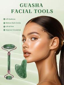 2pcs Green ABS Resin Gua Sha Massage Board | Facial & Body Meridian Scraping Massage Tool, Beauty Lifting - Multicolor - View 2