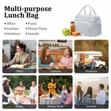 1Piece Portable Lunch Bag Large Reusable Insulated Lunch Box Bento Pouch Dinner Insulation Bag Student Thickened Cute Lunch Fruit Bag Pink Strawberry Stripe Leopard Print Small Floral Bag For School School Accessories School Stuff - Lavender - 查看 6