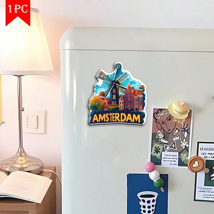 1 件阿姆斯特丹风车亚克力软橡胶磁性冰箱贴，创意家居厨房装饰，磁性贴纸，美食爱好者，金属门，金属家具，冰箱贴，劳动节、感恩节、圣诞节的绝佳礼物 - 彩色 - 查看 10