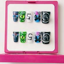 Y2K Duck Nails Short Handmade Press-On Nail Acrylic Nails, 10 Pcs Handmade 2025 Summer Colorful Nails Embellished With Dice, Bow, Number & Monster Eye Patterns For Party, Wedding, Holiday & Daily Wear-Reusable Gel Acrylic, Easy Application With Jelly Glue Set Included - Nhiều màu - Xem 5