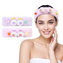 Euuztu Spa Headband Washing Face, 2 Pack Cute Ear Hair Band Shower Yoga Beauty, Fluffy Makeup Headband, Kawaii Headbands Woman Girls, Dark Pink+Purple Heart - 紫色+粉紅色絨球 - 查看 2