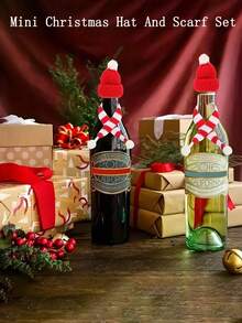20Pcs Mini Christmas Hat And Scarf Set Decorated In Red And Green - Perfect For DIY Handicrafts Tree Ornaments And Snowman Decorations Santa Claus Small Christmas Wine Bottle Cap Dollhouse Christmas Party Decoration Home Decor Christmas Decorations Room Decor Winter