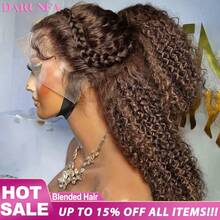 巧克力棕色卷发鲍勃假发 13x4 蕾丝前假发,预拔婴儿头发,200% 密度深波浪假发混合发假发 14 英寸深波浪巴西卷发水波蕾丝假发混合发质基础款,适合所有女性用户 - 棕色 - 查看 2