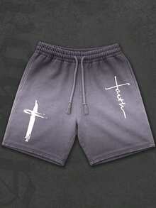 Cross Print Men's Shorts Set, Men, Ropa De Hombre, Men Shorts Set, Pantalones De Hombre, Shorts For Men, Graphic Tees Men - Xám - Xem 1