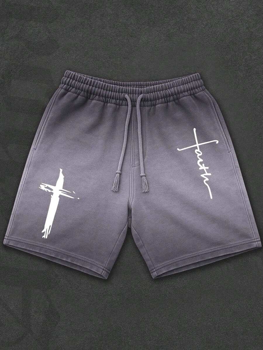 Cross Print Men's Shorts Set, Men, Ropa De Hombre, Men Shorts Set, Pantalones De Hombre, Shorts For Men, Graphic Tees Men - Xám - Xem 1