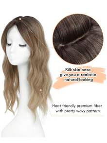 Hair Toppers For Women 18inch Wavy Hair Toppers For Women Toppers Hair Pieces For Women With Thinning Hair Ombre Highlight Synthetic Wig Clip In Hair Topper Wiglets With Fringe Bang Add Hair Volume - Multicolor - View 8