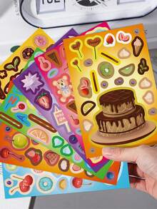 8/16 Blatt Dessert Kuchen Gesicht Puzzle Aufkleber, Cartoon Geburtstags Geschenk Aufkleber, DIY Laptop Computer Handyderakotion, Geburtstags Party Spielzeug Geschenke, Puzzle Zusammenbauen Spiele