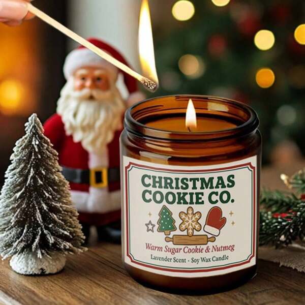 1pc Lavender Scented Candle Christmas Cookie Co Warm Sugar Cookie And Nutmeg Gift Idea For Mom Wife Women Family Friends Holiday Home Room Decor Baking Theme Cozy Retro Vibes Home Decor Christmas Decorations, Christmas Gifts