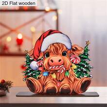 1 Piece Cute Christmas Elk Cow Christmas Tree Wooden Ornament 2D Flat Christmas Decoration Sign Plaque Christmas Desktop Centerpiece Decorations For Living Room Bedroom Office Bar And Dining Holiday Home Decor Ornaments Christmas Gifts - Multicolor - View 8