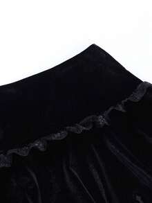 Women Cross Embroidery Y2k High Waist Mini Skirts Punk Grunge Lace Trim Lace Trim Velvet Skirts Gothic Goth Punk Emo Skirta Daily Casual Party Club Streetwear - 黑色 - 查看 5