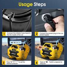 Carsun Tire Inflator Portable Air Compressor Portable Cordless Mini Air Pump With 5 Nozzle Adapters Inflater150PSl Portable Inflatable Pump Fast Inflation And Auto Shutoff Function Tires Pump For Cars Motorcycles Bikes Balls-Car Accessories,Yellow