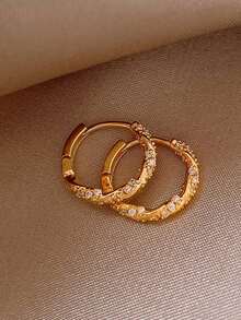 1 Pair Zirconia Twisted Hoop Earrings, Unique Design, Fashionable, Luxurious, Elegant, Romantic Style, Delicate Earrings Suitable For Daily Wear, Holiday Gift