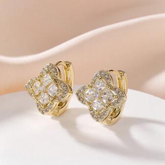 1 对奢华简约时尚微镶嵌锆石小环耳环