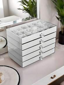 1pc, 54 Compartments, 5 Layers, Transparent, Velvet Cloth, Acrylic Jewelry Storage Box - Large Capacity Earrings, Rings, Necklaces Storage, Home And Travel Dual Use, Fade-Resistant Padded Drawer Design, Women's Gift, Modern Style Jewelry Box For Women Storage Organizer Travel Holiday Essential Fall Decor Autumn Halloween