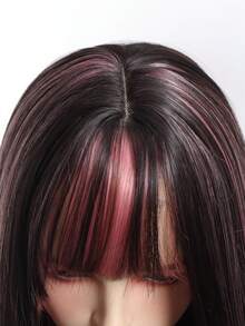 长款黑色红色粉色合成假发角色扮演洛丽塔原宿假发带刘海自然波浪万圣节红色日常假发长直发合成假发黑色带红色挑染角色扮演假发带刘海女士天然头发耐热纤维 - 彩色 - 查看 8