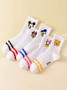 Disney 5 Pairs Cartoon Character Crew Socks, Soft & Breathable Mickey Mouse & Socks, Novelty Socks For Men And Women