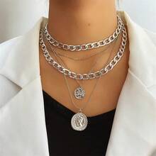 Todenb Women Layered Gold Pirate Necklace Thick Chain Pirate Jewelry 80s 90s Coin Pendant Necklace Pirate Costume Accessories - 十字 - 查看 5