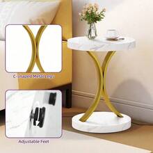 Small Round End Tables Side Table Metal Frame, Faux Marble Top Accent Table Nightstand Modern Style For Living Room Bedroom And Office For Halloween Christmas Decor - trắng - Xem 4