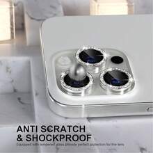 1 set compatibile con 11 12 13 14 15 16 17 Pro Max, protezione per obiettivo fotocamera con decorazione glitterata, copertura in vetro temperato ultra HD, anello protettivo in metallo per obiettivo, accessori con glitter in titanio