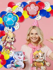 Paw Patrol 71/75pcs Paw Patrol Themed Party Balloons, Yellow, Blue, Red And White Claw Colored Sequin Latex Balloons, Little Handsome Ryder And Dog Archie, Zhu Zhu And Tian Tian Ali Colorful Arch Wreath DIY Set, Macaron Latex Balloons, Birthday, Wedding, Engagement, Festival Event Anniversary Themed Party Decoration Balloons